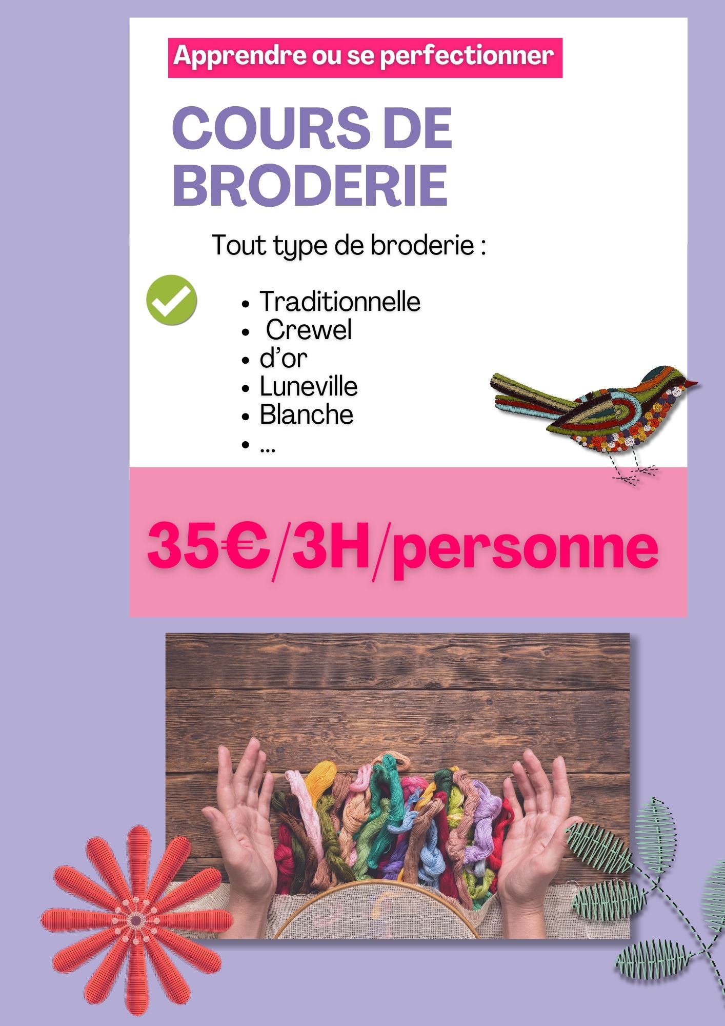 prix du cours de Nicolas Jover prix broderie avec Nicolas JOVER chez KREATISS