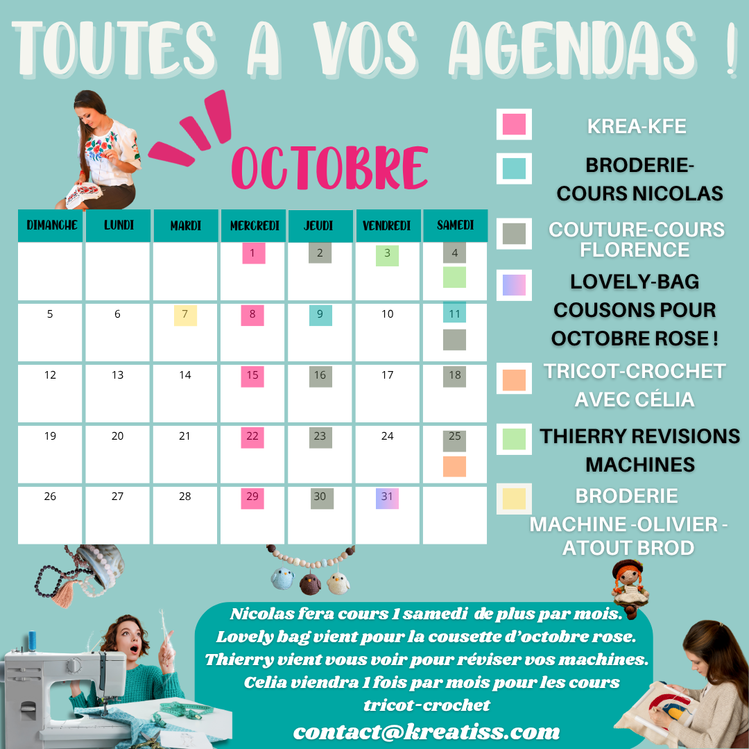 Agenda du mois d'Octobre 25 de KREATISS