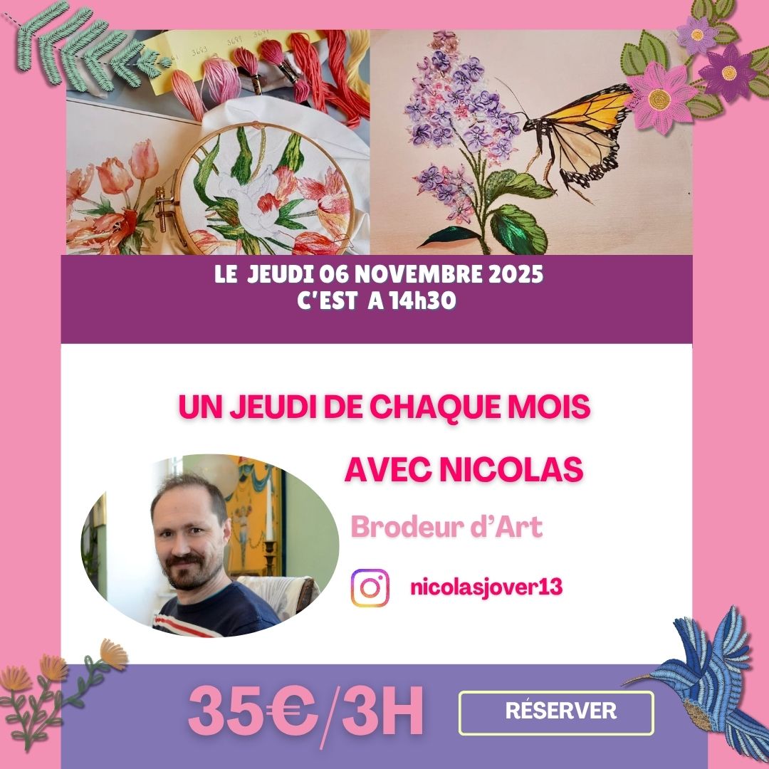 COURS DE BRODERIE LE JEUDI 6 NOV PAR NICOLAS JOVER CHEZ KREATISS 1 COURS DE BRODERIE LE JEUDI 6 NOV PAR NICOLAS JOVER CHEZ KREATISS 1