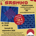 ATELIER SASHIKO AVEC CATHERINE LE 26 SEPTEMBRE 2026 CHEZ KREATISS A PLAISANCE DU TOUCH