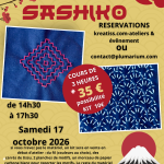 ATELIER SASHIKO AVEC CATHERINE LE 17 OCTOBRE 2026 CHEZ KREATISS A PLAISANCE DU TOUCH