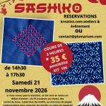ATELIER SASHIKO AVEC CATHERINE LE 21 NOVEMBRE 2026 CHEZ KREATISS A PLAISANCE DU TOUCH