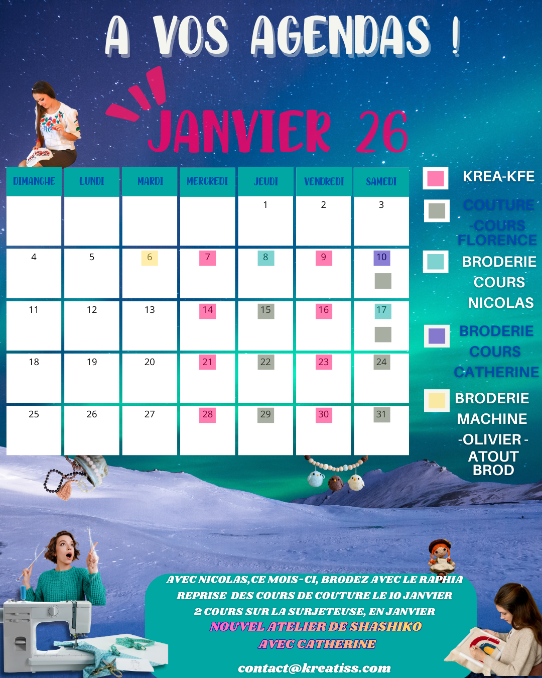 agenda janvier 2026 kreatiss-toulouse