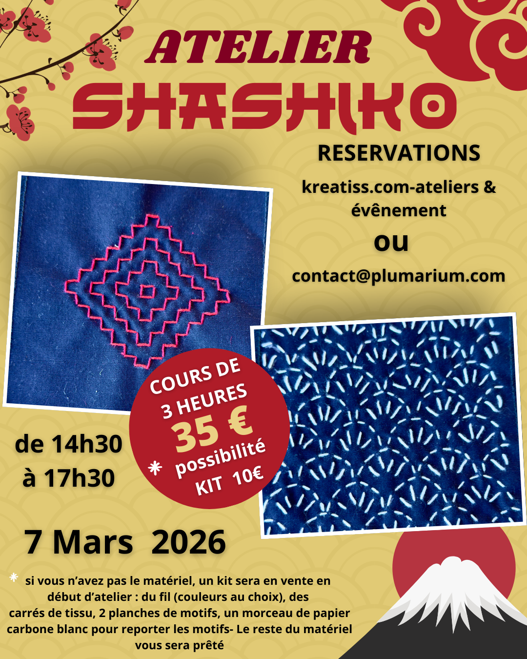 COURS BRODERIE SASHIKO SAMEDI 7 MARS CHEZ KREATISS