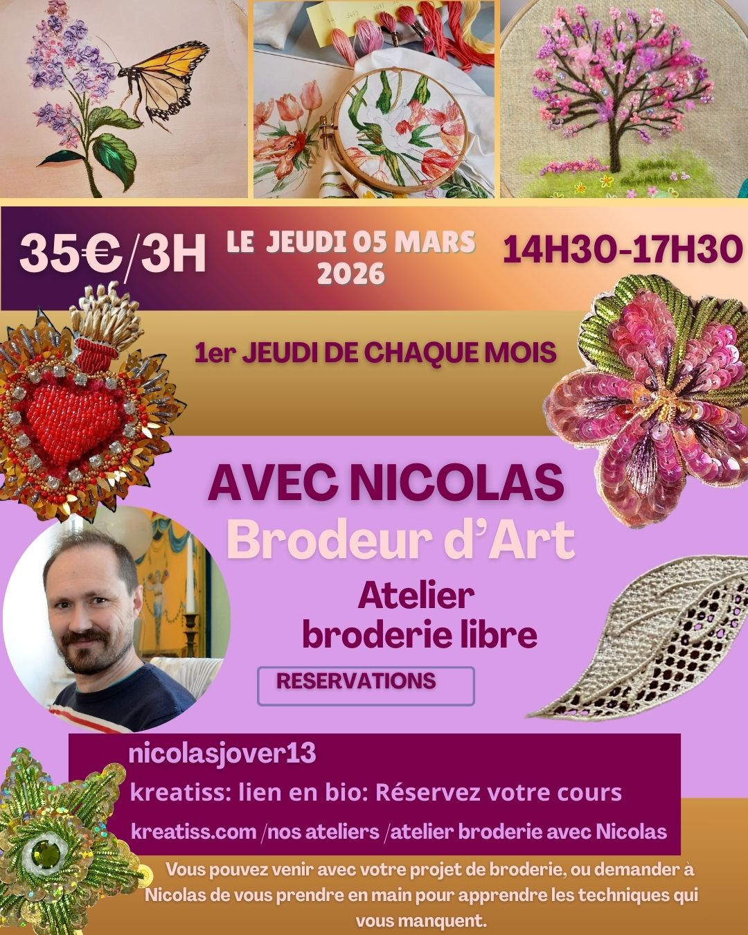 COURS BRODERIE LIBREJEUDI 05 MARS CHEZ KREATISS