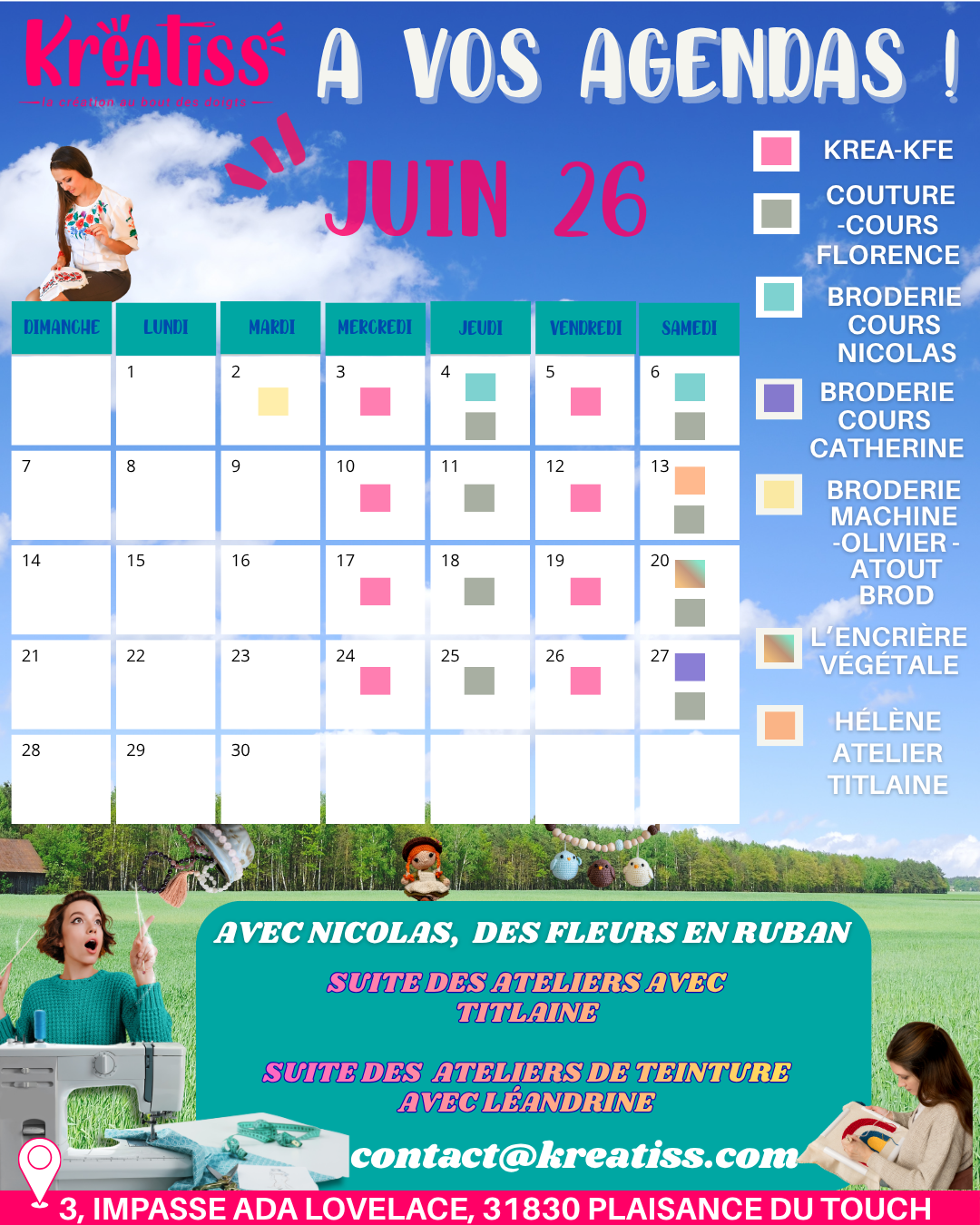POST JUIN 26 A VOS AGENDAS ! agenda juin 2026 ateliers kreatiss